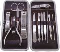 11 In 1 Professional Manicure Pedicure Kit Luxury Nail Grooming Set With Designer Leather Case (Stainless Steel, Silver). 