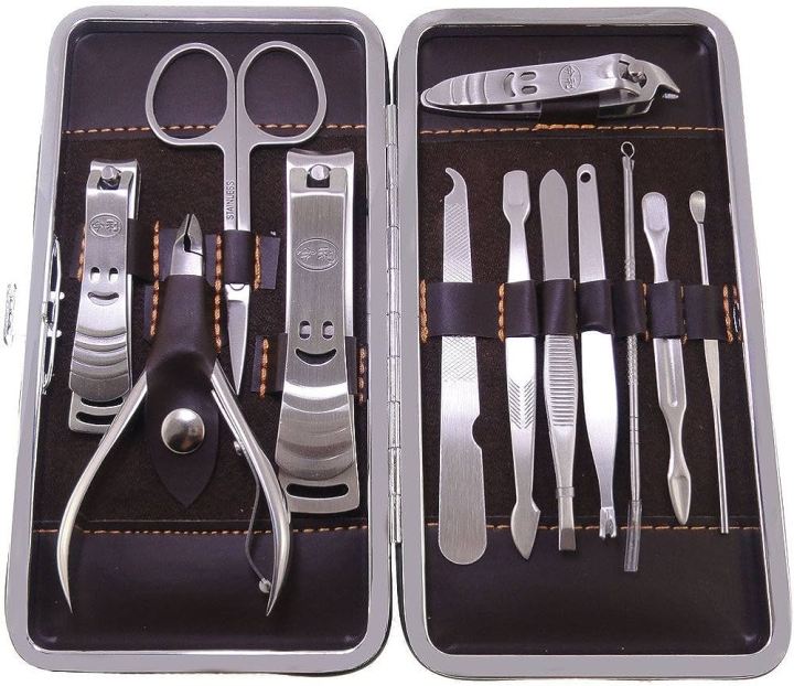 11%20In%201%20Professional%20Manicure%20Pedicure%20Kit%20Luxury%20Nail%20Grooming%20Set%20With%20Designer%20Leather%20Case%20(Stainless%20Steel,%20Silver)%20-%20Image%203