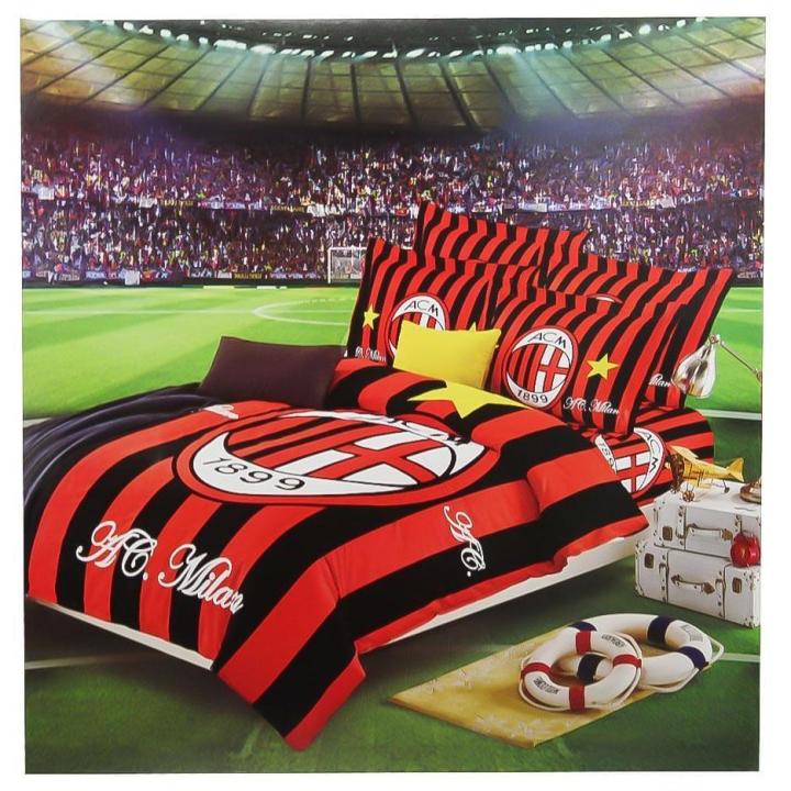 Black/Red 'A.C. Milan' Single Bed Sheet With 1 Pillow Cover