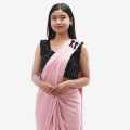 Pink Color Silk Embroidered Fix Saree With Black Blouse Set For Women. 