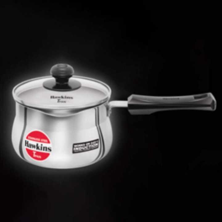 Hawkins Stainless Steel Induction Base T-Pan 1.5 Litre With Toughened Glass Lid | Stainless Steel Multipurpose Pot