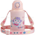 500ml Premium Kids Vacuum Flask with Straw & Shoulder Strap - SUS 316 Stainless Steel Insulated Water Bottle - DIY 3D Cute Stickers & Soft Silicone Sleeve - Keeps Hot/Cold for School & Travel. 