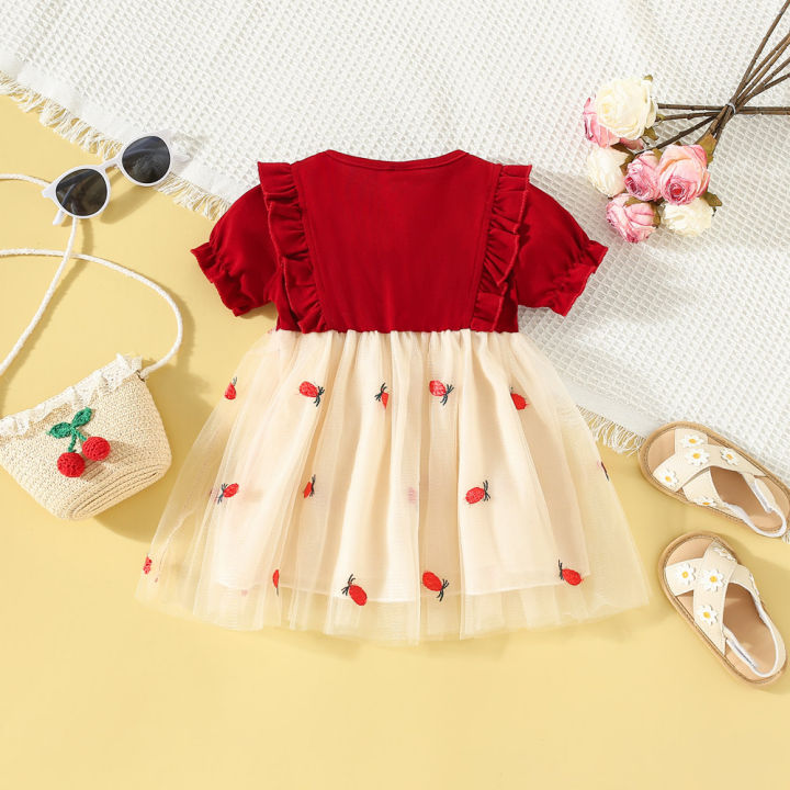 New%20Summer%20Baby%20Girls%20Dress%20Short%20Sleeve%20Puffy%20Sleeve%20Lace%20Ruffle%20Strawberry%20Print%20Sweet%20Princess%20Dress%20Birthday%20Party%20Dress%20-%20Image%202