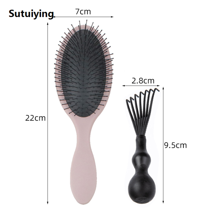 Sutuiying 2pcs/set Detangling Air Cushion Hairbrush Scalp Massage Comb Soft Portable Nylon Smooth Hair Brush with Cleaning Claws Hair Styling Tools