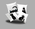 Cute Black Cat Printed Cushion Cover Set – 4 Pieces. 