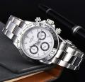 PARNIS 40Mm Daytona Chronograph Silver Bezel White Dial Men’S Watch. 