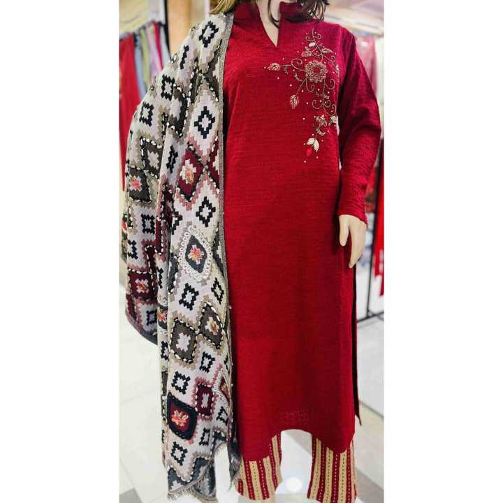 NS Fashion Partywear Woolen Kurta Set