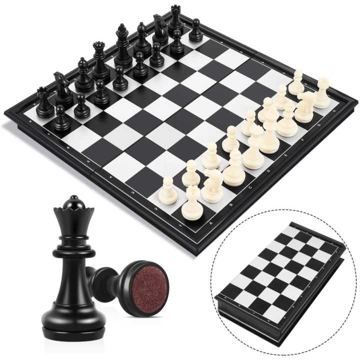 25 x 25 Cm Portable Magnetic Chess Board Set - White & Black