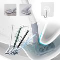 Long Handle Toilet Cleaner Silicone Brush 360° Flexible Deep Cleaning Toilet Bowl - Silicone Flex Flexible Bristles Toilet Brush with Holder Stand Brush(Hockey Stick Shape). 