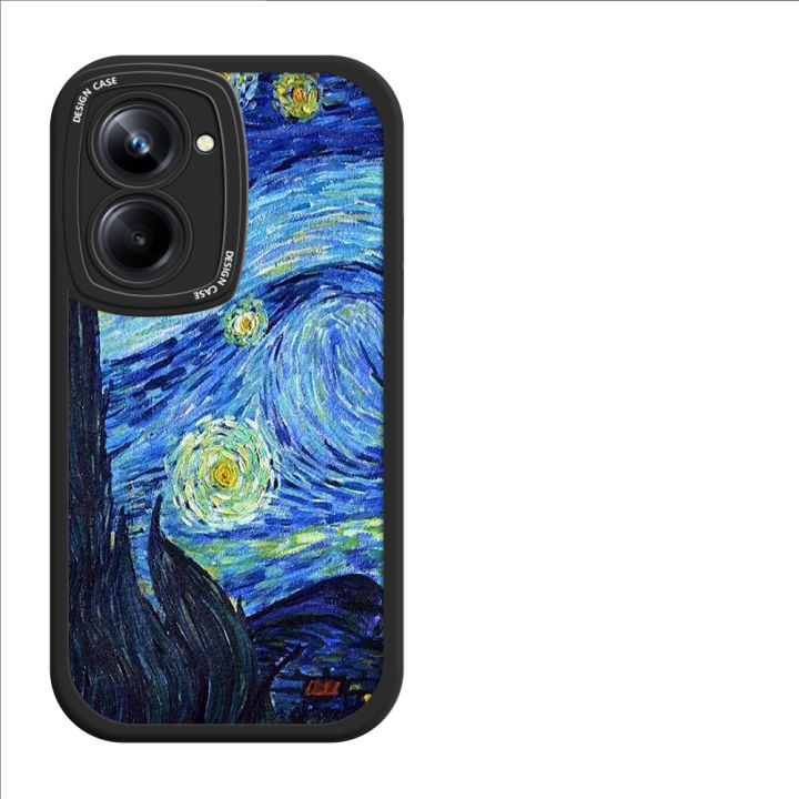 FELMYST for Realme 10 Back Cover PU Leather Oil Painting Print Soft Silicone Edge Phone Case