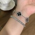 【Exclusive Offer】Italian Cloth Qi Latiras Bracelet Women's Stacked Tiger Eye Four-leaf Clover Bracelet Vintage Maillard Style. 