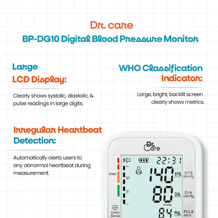 Dr.%20Care%20BP-DG10%20Digital%20Blood%20Pressure%20Monitor%20%E2%80%93%20Accurate%20Upper%20Arm%20BP%20Machine%20with%20Large%20LCD%20Display%20%7C%20USB-C%20Power%20%7C%20Irregular%20Heartbeat%20Detection%20-%20Image%205