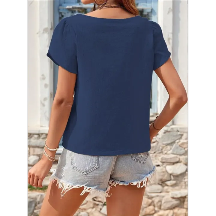 Linen%20Tops%20for%20Women%20Casual%20Collared%20Business%20Blouses%20Tops%20Puff%20Sleeve%20Crop%20Shirts%20Loose%20Summer%20Work%20Clothes%20-%20Image%206