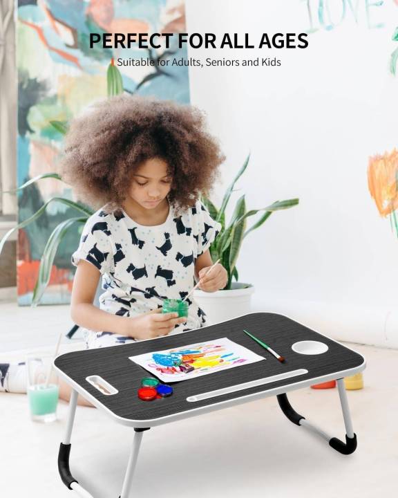 Folding Laptop Stand With Cup Holder & Tablet Slot & Lifting Handle For ...