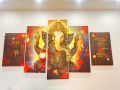 Lord Ganesha HD Canvas Wall Painting (5-Pcs set). 