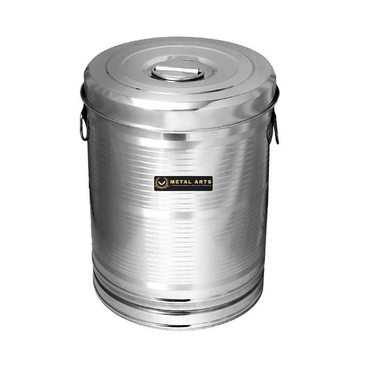 FR Arts Stainless Steel Rice / Grain / Atta / Pitho Storage Container 25 Kg | Steel Kothi | Steel Container Dabba Storage Box Drum Canister Open Top Steel Pawali | Water Storage Large Size