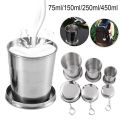 New Stainless Steel With Keychain Folding Coffee Handcup Collapsible Cup Telescopic Mug. 