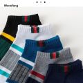 Wenefang 5 Pairs Of Mens Casual Boat Socks Simple Sweat Absorbing Portable Breathable Vertical Bar Parallel Bars Ovement Tube Socks. 