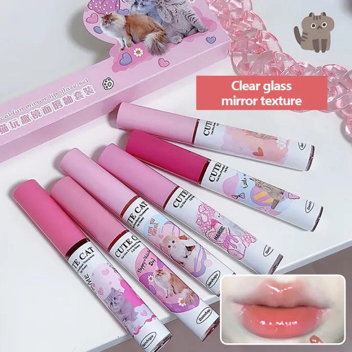 6pcs%20Cute%20Mirror%20Glass%20Lip%20Glaze%20Set%20Water%20Light%20Cat%20Lipstick%20Jelly%20Oil%20Lip%20Gloss%20Korean%20Lip%20Tint%20Watery%20Makeup%20Girl%20Cosmetic%20-%20Image%205