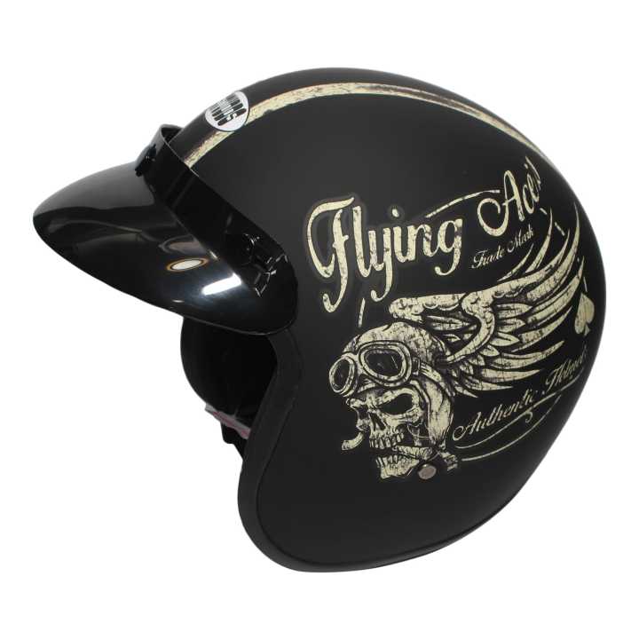 Bullet Helmet Studds | Flying Ace Studds Half Helmet | Half Printed Helmet For Classic Bikes | Single Visor ABS Material Shell Helmet