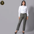 Boss Lady Dark Grey Cotton Front Button Formal Pant For Women. 