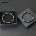 Wenefang New Vintage Men Bracelet Stone Natural Wooden Braclet Homme Hematite Tiger Eyes Braslet Coconut Bead Brazalete Pulsera Hombre. 