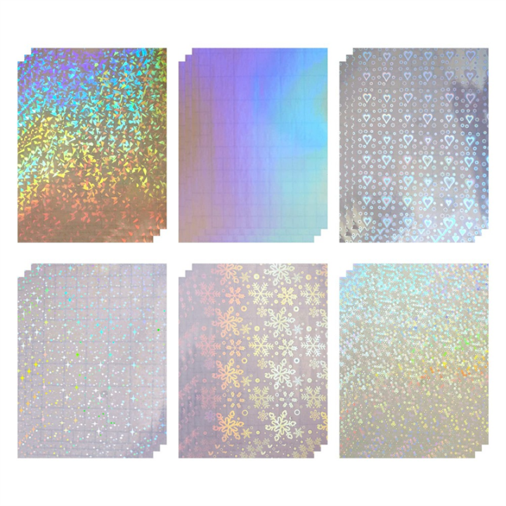 18 Piece Holographic Stickers Self-Adhesive Transparent Film A4 Waterproof Sticker Suitable for
