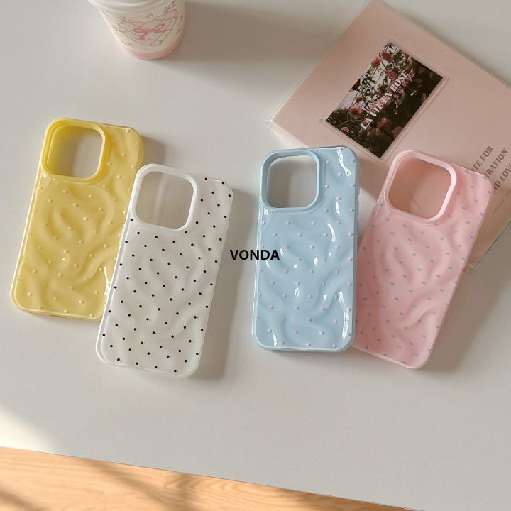 VONDA Aesthetic Cute Pink Polka Dot Clear Phone Case For iPhone 16 15 14 13 Pro Max Korean Lovely Shockproof Phone Cover For Girl Gift Luxury