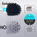 Sutuiying Bathroom Black Toilet Brush Soft TPR Silicone Brush Head No Dead Corners Home Floor-standing Cleaning Brushes WC Accessories. 