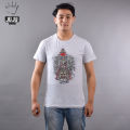 JUJU Wears Light Melange Grey Colour Dashain Printed Cotton Tshirt For Unisex. 