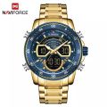 NAVIFORCE NF9189 Stainless Steel Dual Movement Digital Analog Dark Night Display Quartz Watch For Men. 