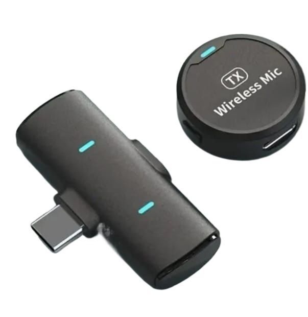 Round Shape Magnetic Wireless Mic for Type C Mobiles and iPhone for Video Recording Lavalier Microphones  (Black)
