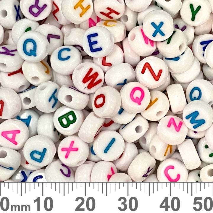500x 7mm Flat Round Silver Acrylic Alphabet Beads – Mixed Letters For DIY Jewelry Making By Taffbeads