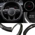 Black Carbon Fiber Leather Stitching Steering Wheel Cover Anti-Slip 38cm 15". 
