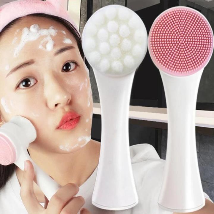 3D Double Side Face Washing Brush with OFT Fur Silica Instrument for Home Based Face Clean and Pores Deep Cleanin