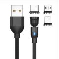 Data Cable | Rotating Magnetic Charging Cable 3 in 1 USB | 2 Meter Magnetic Charger Cable | 3A Fast Charge. 