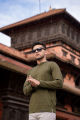 We5 Olive Green Full Sleeve Henley T-shirt For Men. 