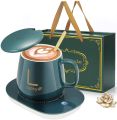 Multicolor Ceramic Cup Mug With Warm Heating Plate and Spoon. 