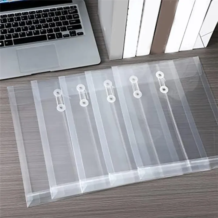 A4 Size Clear Plastic Envelopes Set with String Closure, Expandable ...