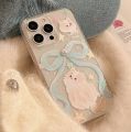 Masala Beads Cute Cartoon Cat Pearl 3D Ribbon Bow Phone Case Transparent Glitter Soft Cover With Charms Protective I-Phone Cases. 