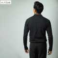 KADE Black Long-Sleeve Textured Polo Shirt For Men. 