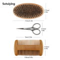 Sutuiying 4pcs/Set Men's Beard Grooming Kit Gift – Wooden Beard Comb, High Quality Boar Bristle Brush, Stainless Steel Scissors Storage Bag. 