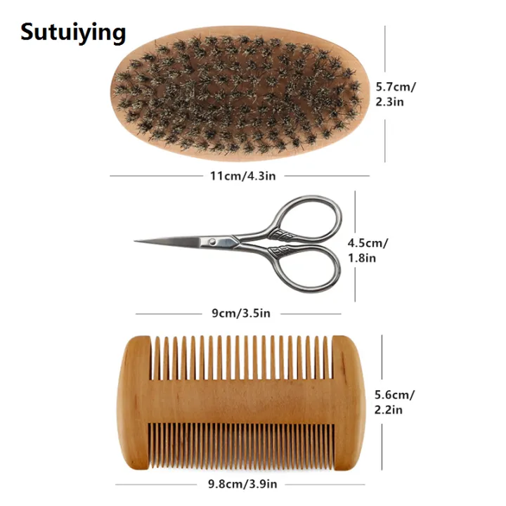 Sutuiying%204pcs/Set%20Men's%20Beard%20Grooming%20Kit%20Gift%20%E2%80%93%20Wooden%20Beard%20Comb,%20High%20Quality%20Boar%20Bristle%20Brush,%20Stainless%20Steel%20Scissors%20Storage%20Bag%20-%20Image%205