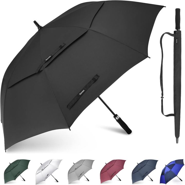 62 Inch Extra Large Golf Umbrella, Double Canopy Automatic Open Sun Rain Stick Umbrellas,