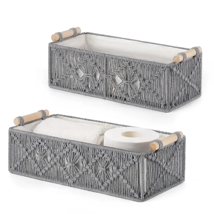 Boho Decor Macrame Storage Baskets Set of 2 Handmade Woven Countertop ...