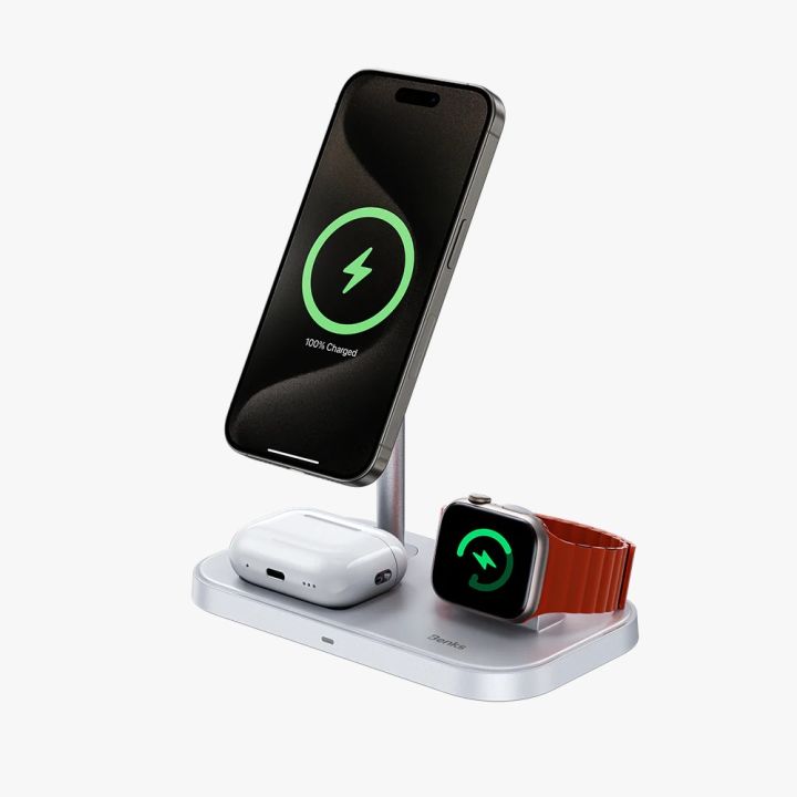 Benks 3-in-1 Wireless Charger Stand Ultra-Fast Charging up to 15W for phone Max 7.5W for iPhone 5W for earphones and 3W for  Watch