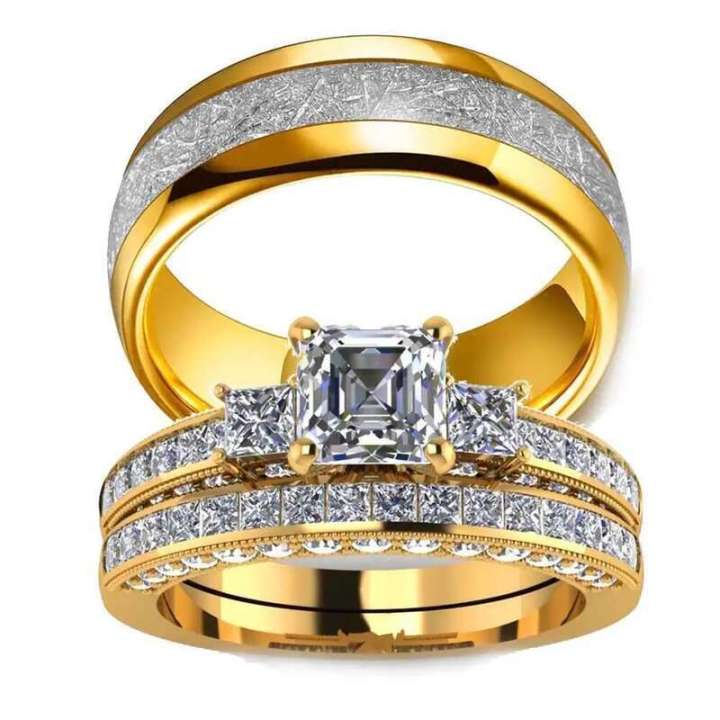Couple Rings Vintage Stainless Steel Men Wedding Elegant Square Cut Zircon Ring Set Bridal Engagement Jewelry Gifts