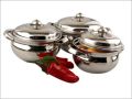 Induction Base Stainless Steel Handi Set Of 3 With Lid ,Capacity 1L/1.5L/2L,Weight 2 Kg Approx. 