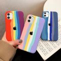 Apple iPhone 11 Pro Max Back cover Liquid Rainbow Silicone Case with Apple Logo Multicolor (Blue / Rainbow / Candy) - Color may Vary. 