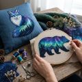 Party Decor Northern Lights Aurora Animal Quilt Kit Handmade Nature Themed Patchwork Sewing Kit Embroidery Starry Forest Animal Applique Kit Home Decor. 